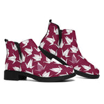 Japanese Origami Crane Pattern Print Flat Ankle Boots