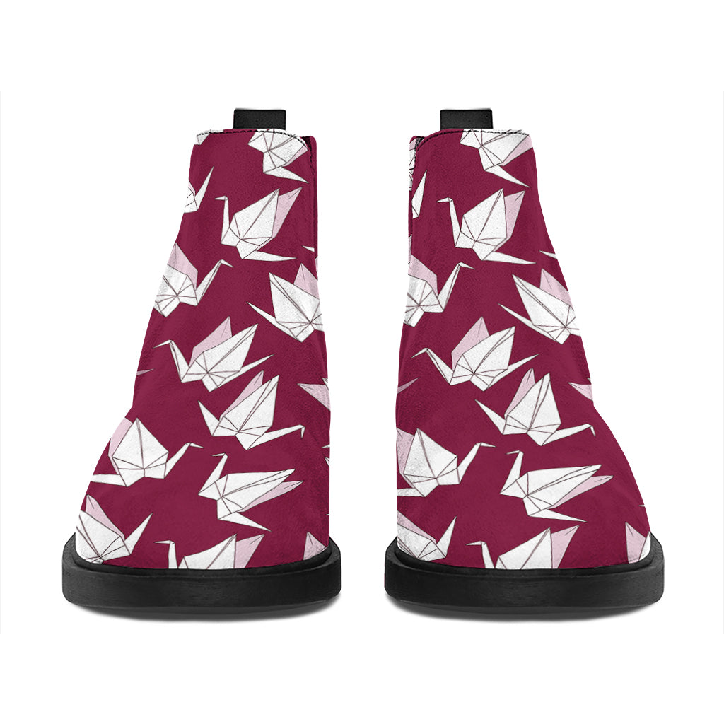 Japanese Origami Crane Pattern Print Flat Ankle Boots