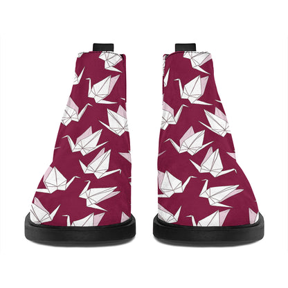 Japanese Origami Crane Pattern Print Flat Ankle Boots