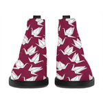 Japanese Origami Crane Pattern Print Flat Ankle Boots