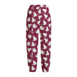 Japanese Origami Crane Pattern Print Fleece Lined Knit Pants