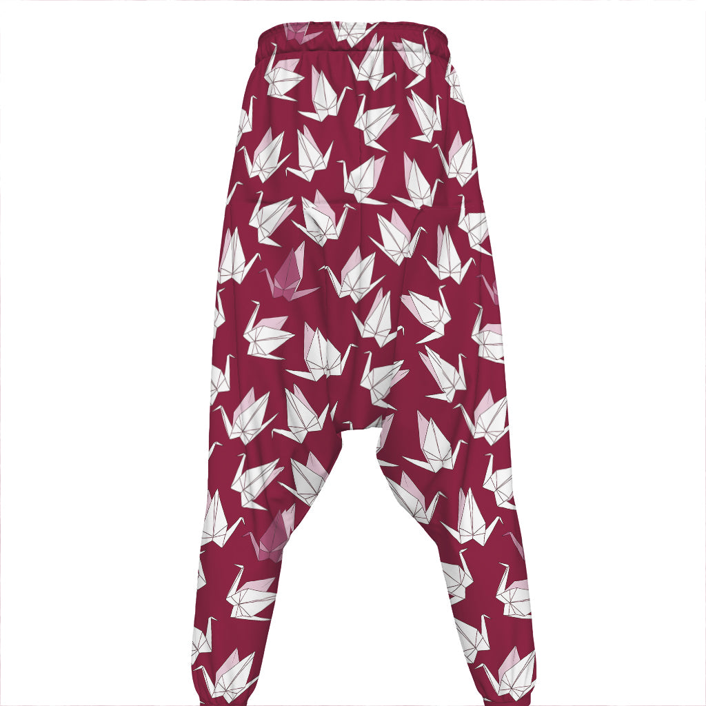 Japanese Origami Crane Pattern Print Hammer Pants