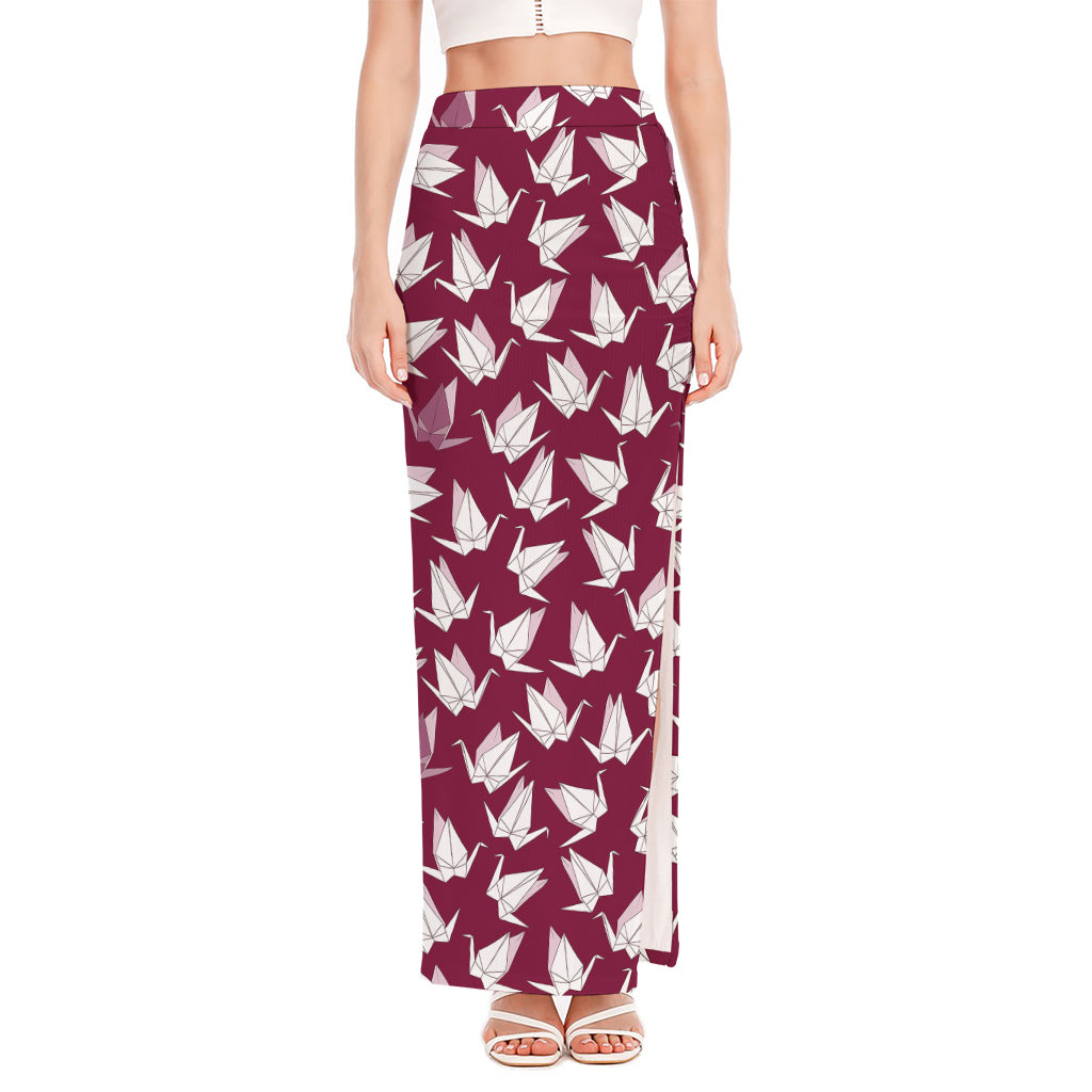 Japanese Origami Crane Pattern Print High Slit Maxi Skirt