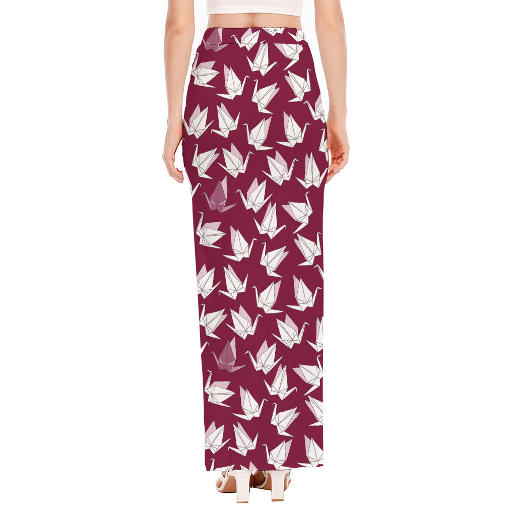 Japanese Origami Crane Pattern Print High Slit Maxi Skirt