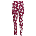 Japanese Origami Crane Pattern Print High-Waisted Pocket Leggings