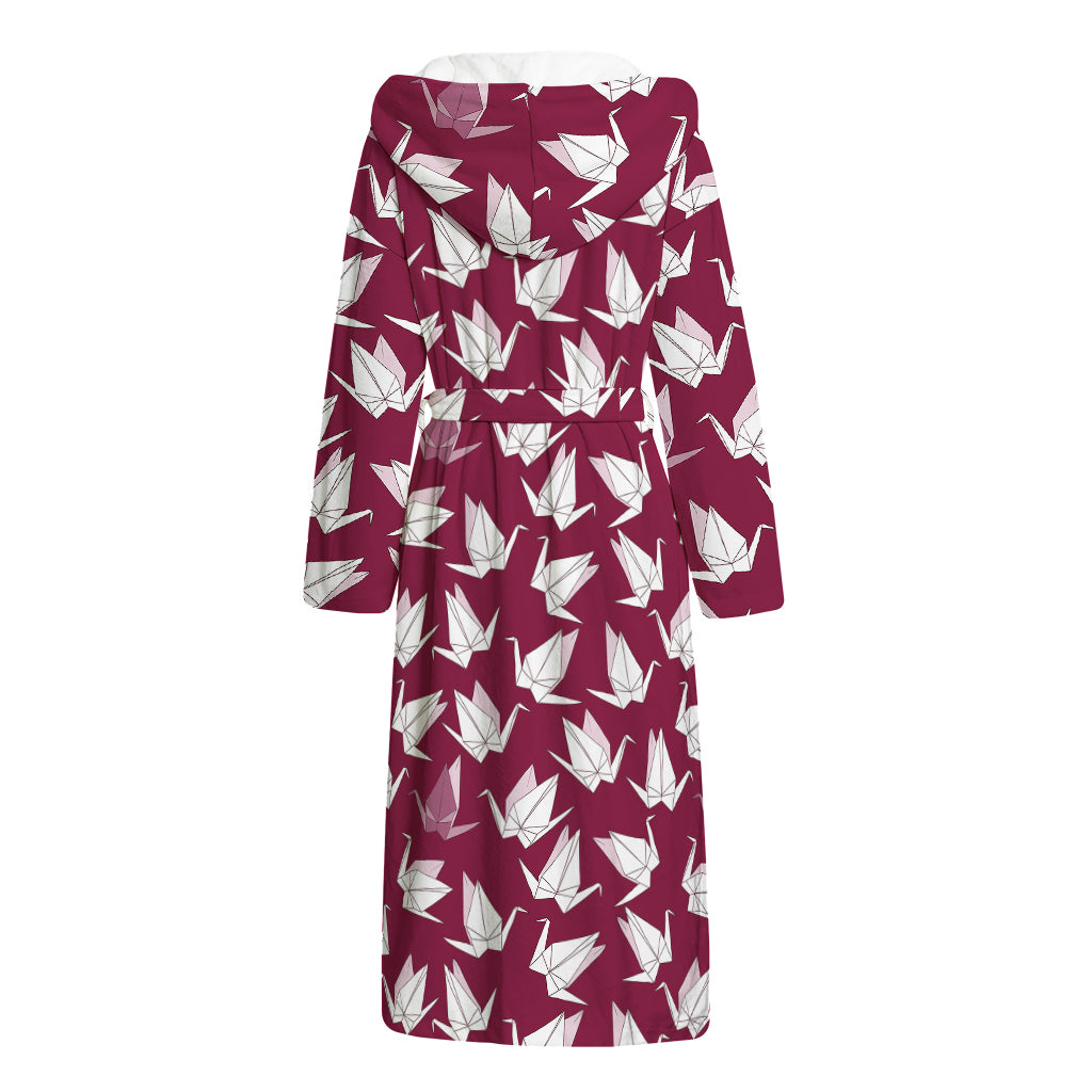 Japanese Origami Crane Pattern Print Hooded Bathrobe