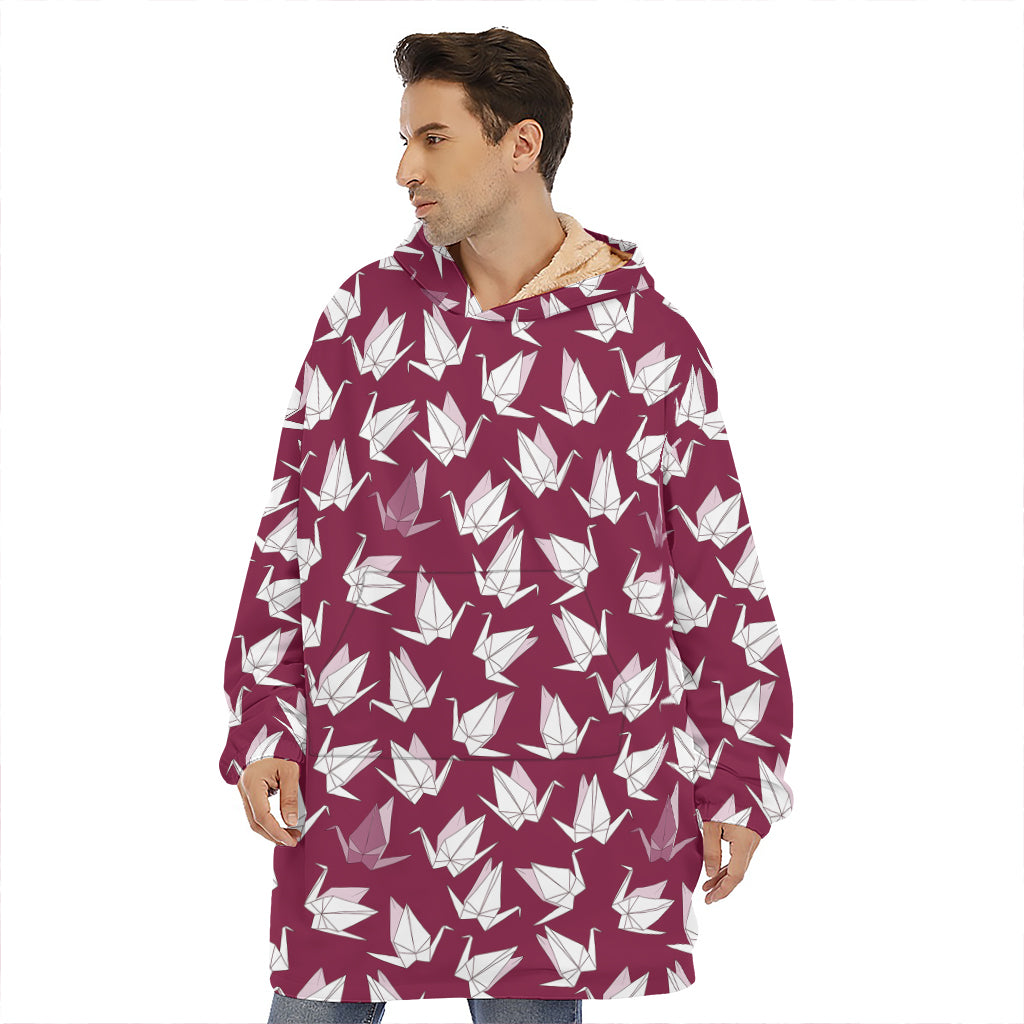 Japanese Origami Crane Pattern Print Hoodie Blanket