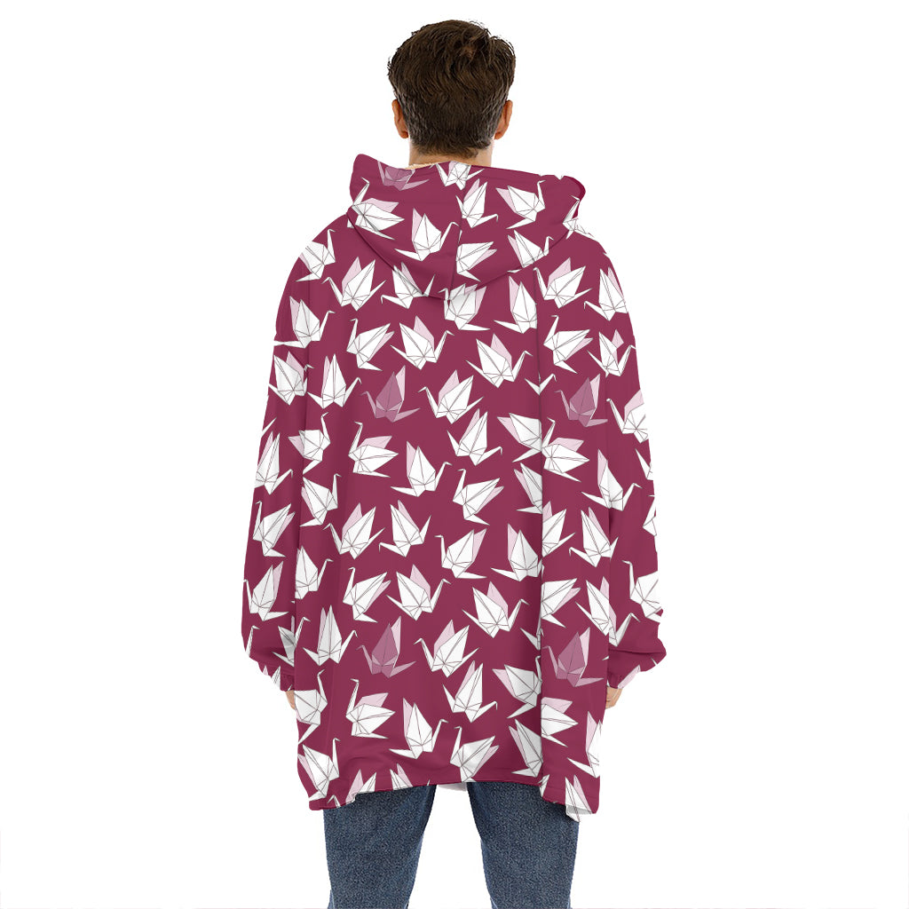 Japanese Origami Crane Pattern Print Hoodie Blanket