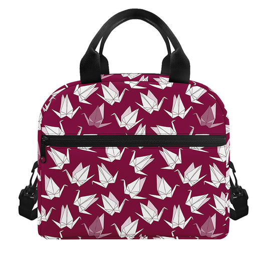 Japanese Origami Crane Pattern Print Insulated Lunch Bag