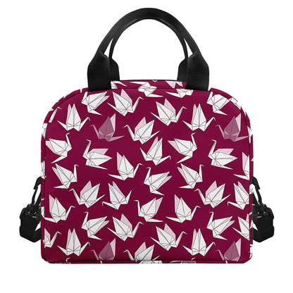 Japanese Origami Crane Pattern Print Insulated Lunch Bag