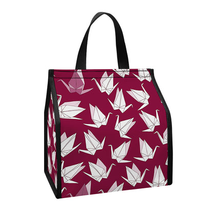 Japanese Origami Crane Pattern Print Insulated Lunch Tote