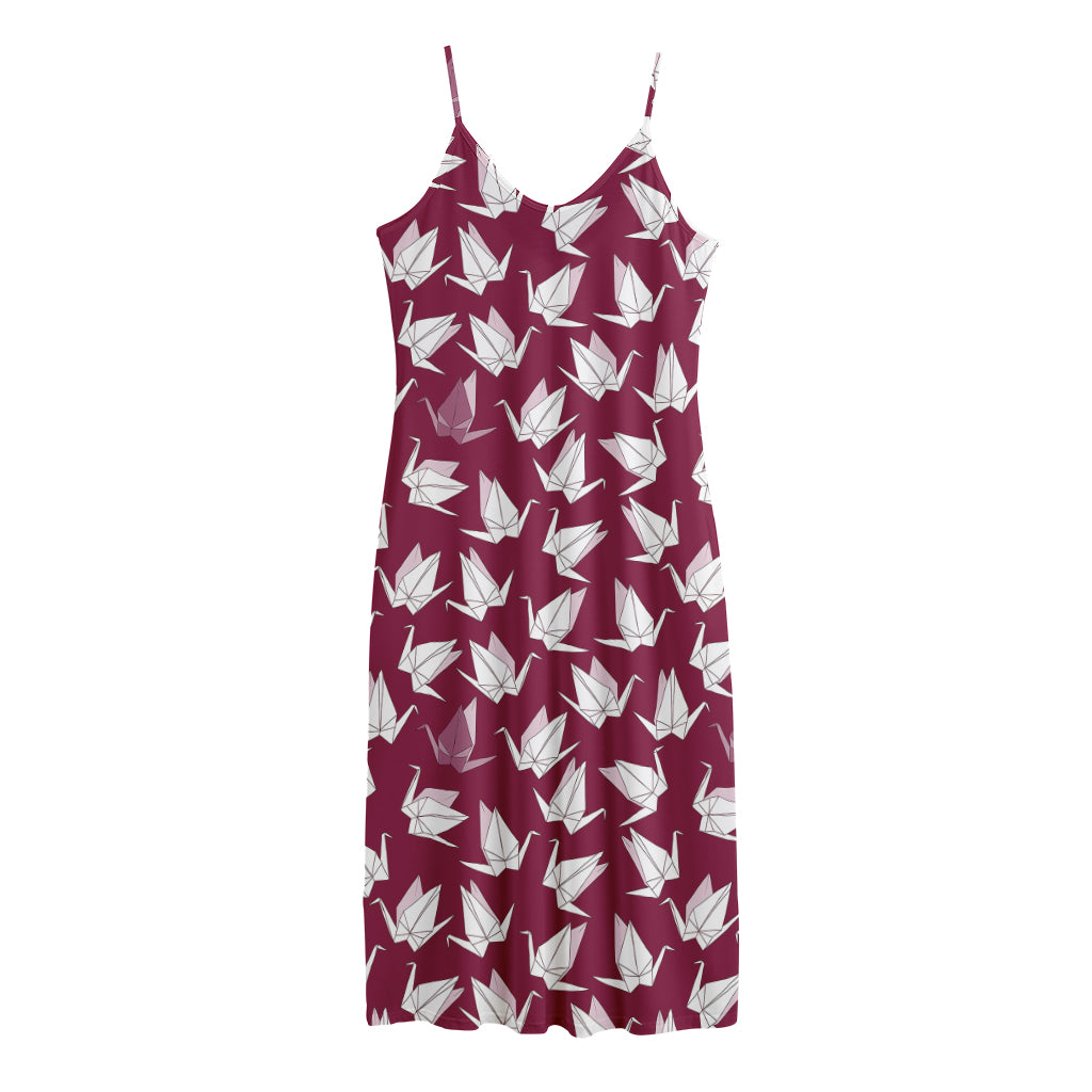 Japanese Origami Crane Pattern Print Jersey Midi Cami Dress