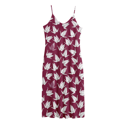 Japanese Origami Crane Pattern Print Jersey Midi Cami Dress