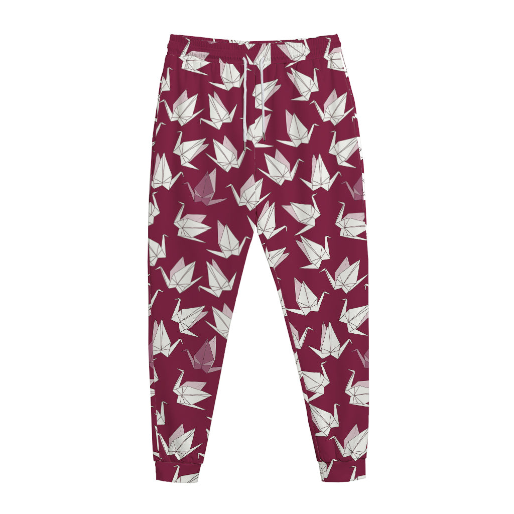 Japanese Origami Crane Pattern Print Jogger Pants