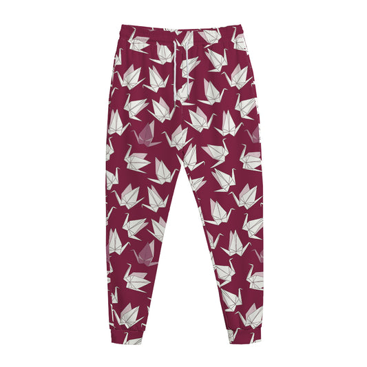 Japanese Origami Crane Pattern Print Jogger Pants