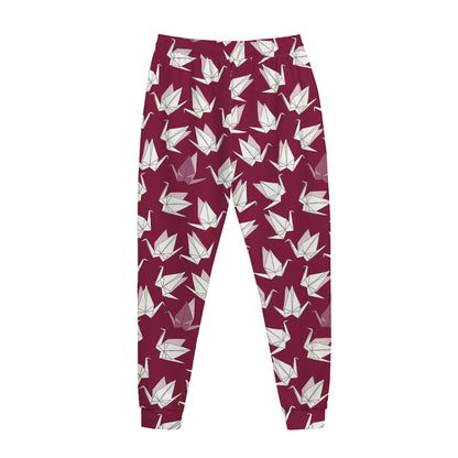 Japanese Origami Crane Pattern Print Jogger Pants