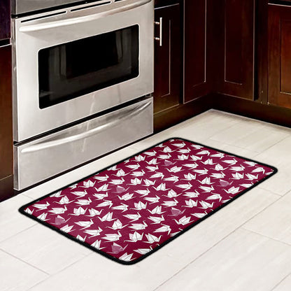 Japanese Origami Crane Pattern Print Kitchen Mat