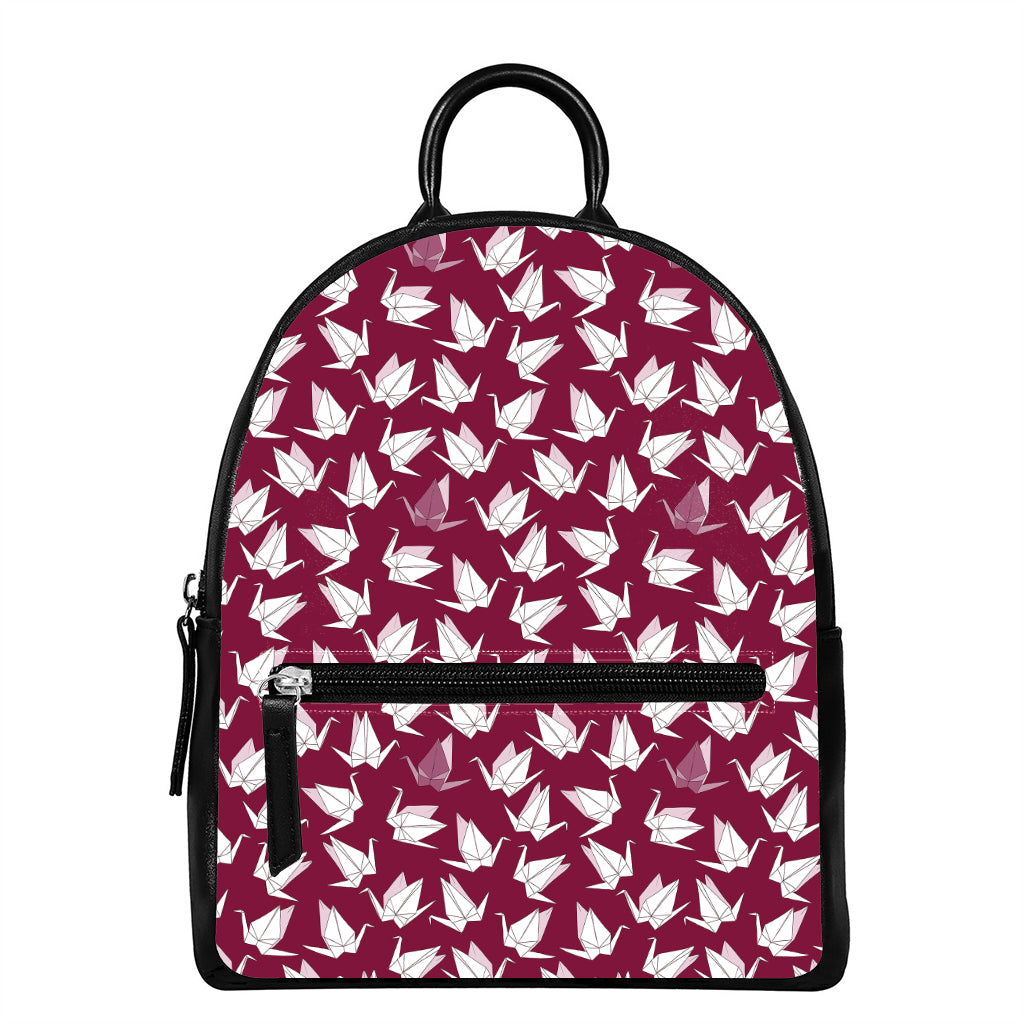 Japanese Origami Crane Pattern Print Leather Backpack