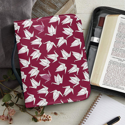 Japanese Origami Crane Pattern Print Leather Bible Cover