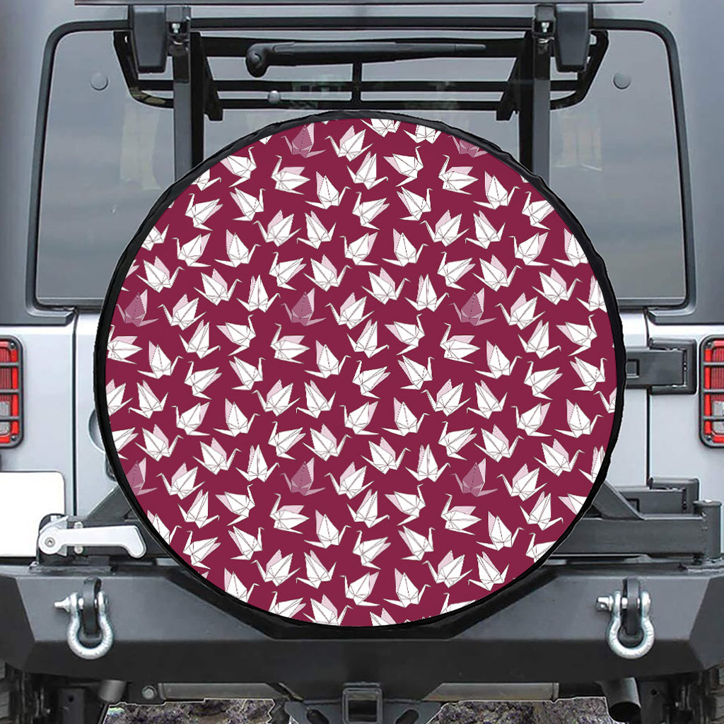 Japanese Origami Crane Pattern Print Leather Spare Tire Cover