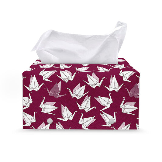 Japanese Origami Crane Pattern Print Leather Tissue Box Cover