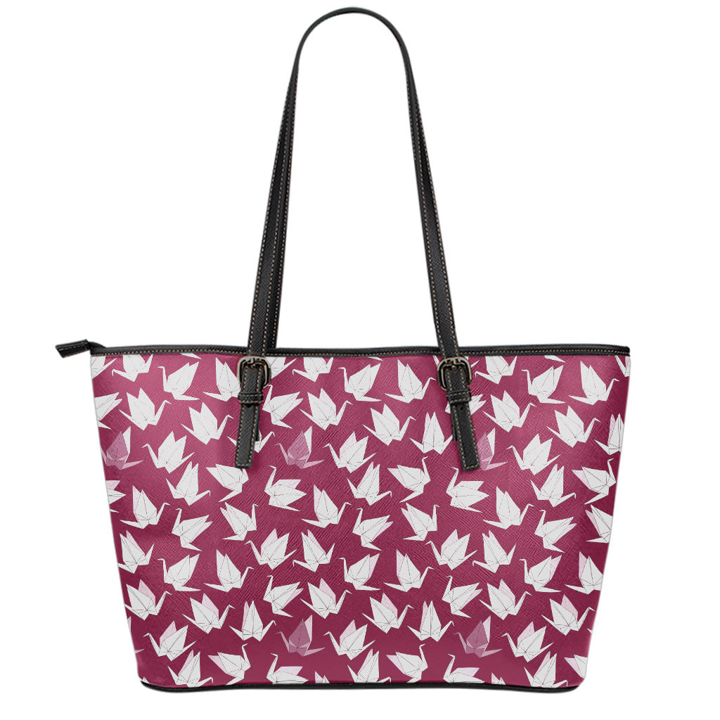 Japanese Origami Crane Pattern Print Leather Tote Bag