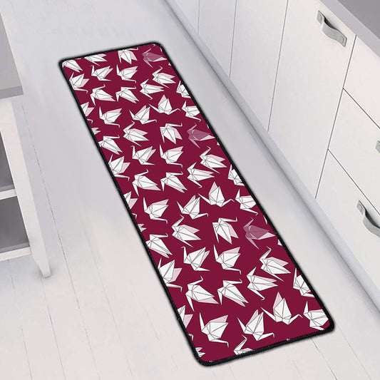 Japanese Origami Crane Pattern Print Long Kitchen Mat