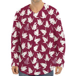 Japanese Origami Crane Pattern Print Long Sleeve Baseball Jersey