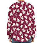 Japanese Origami Crane Pattern Print Long Sleeve Baseball Jersey