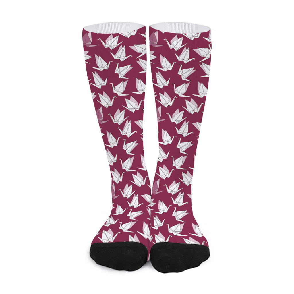 Japanese Origami Crane Pattern Print Long Socks