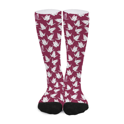 Japanese Origami Crane Pattern Print Long Socks
