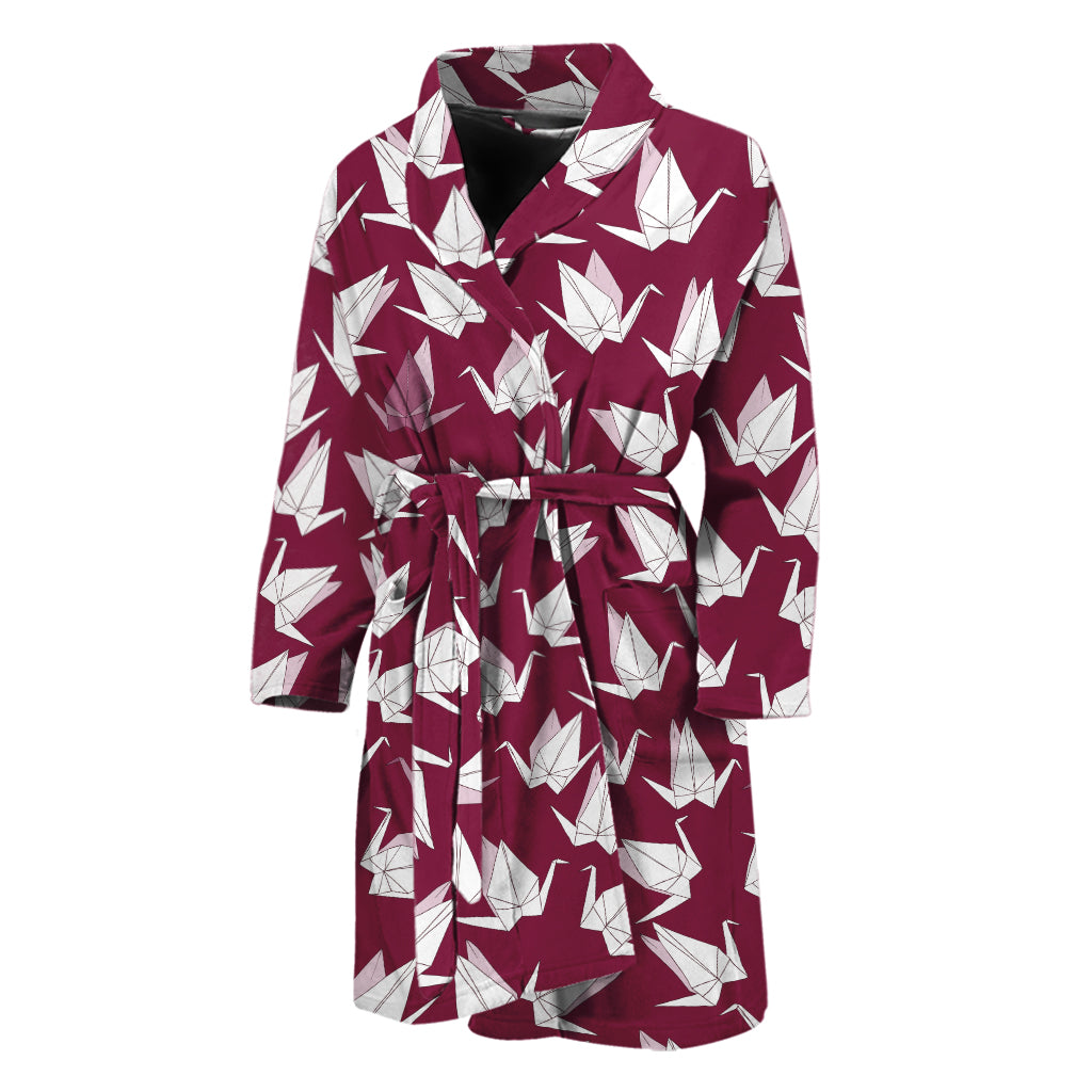 Japanese Origami Crane Pattern Print Men's Bathrobe