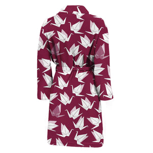 Japanese Origami Crane Pattern Print Men's Bathrobe