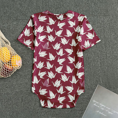 Japanese Origami Crane Pattern Print Men's Bodysuit