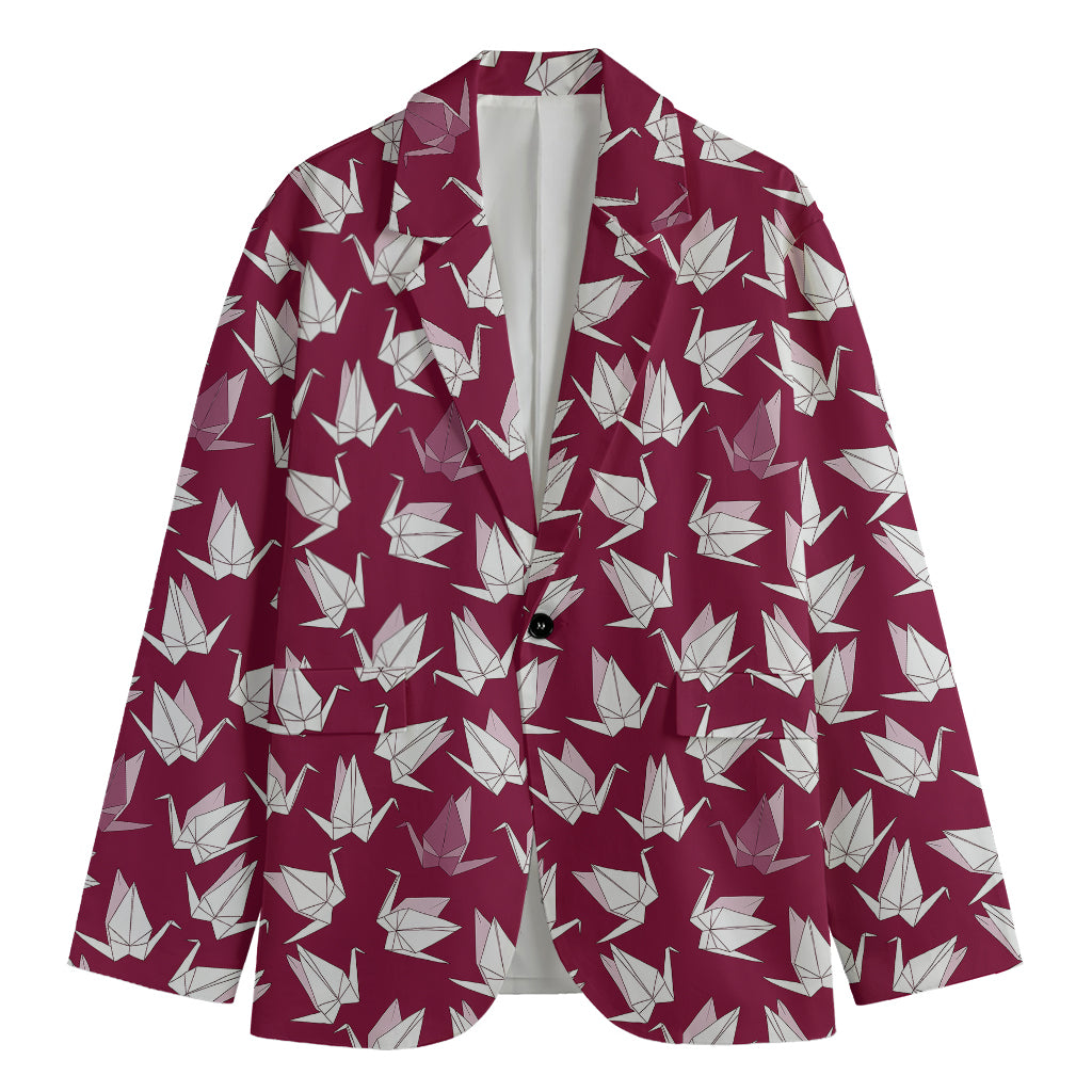Japanese Origami Crane Pattern Print Men's Cotton Blazer