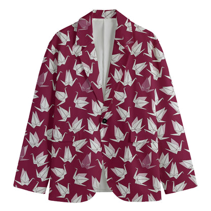 Japanese Origami Crane Pattern Print Men's Cotton Blazer