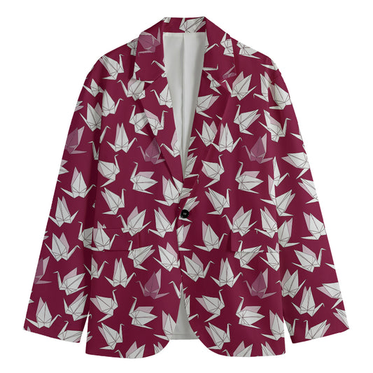 Japanese Origami Crane Pattern Print Men's Cotton Blazer