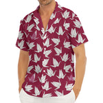 Japanese Origami Crane Pattern Print Men's Deep V-Neck Shirt