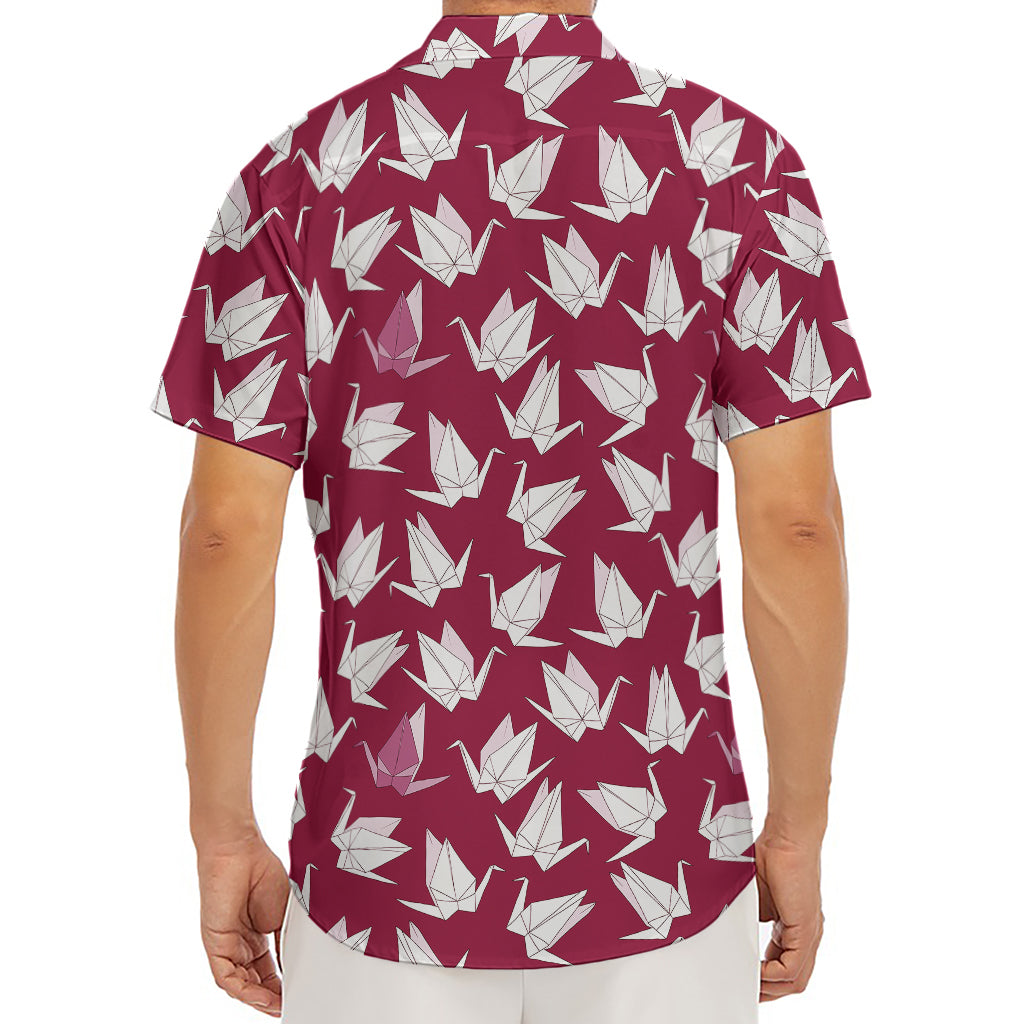 Japanese Origami Crane Pattern Print Men's Deep V-Neck Shirt