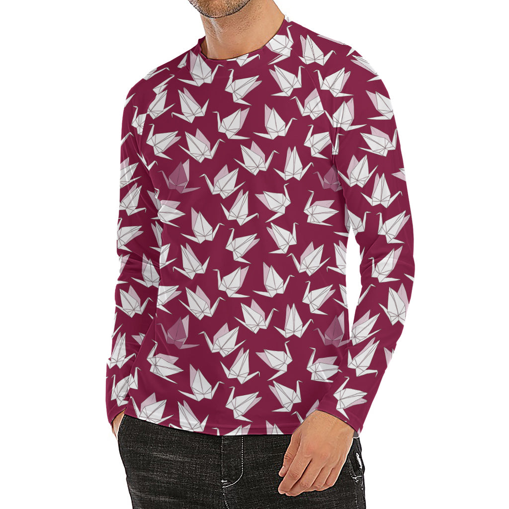 Japanese Origami Crane Pattern Print Men's Long Sleeve Rash Guard