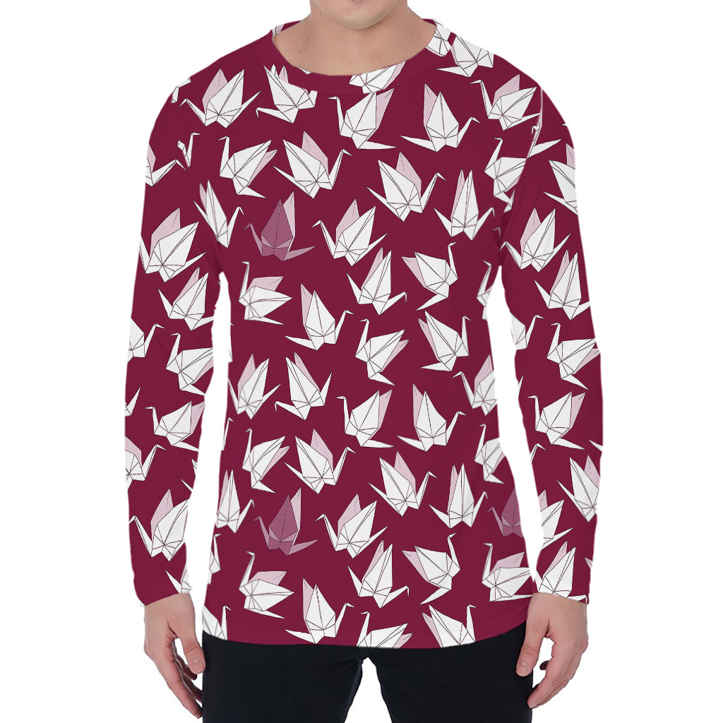 Japanese Origami Crane Pattern Print Men's Long Sleeve T-Shirt