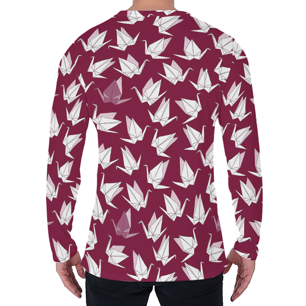 Japanese Origami Crane Pattern Print Men's Long Sleeve T-Shirt