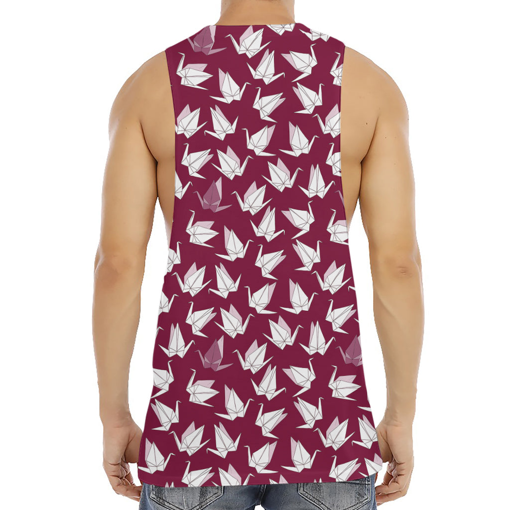 Japanese Origami Crane Pattern Print Men's Muscle Tank Top