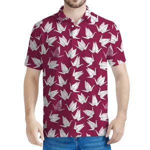 Japanese Origami Crane Pattern Print Men's Polo Shirt