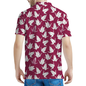 Japanese Origami Crane Pattern Print Men's Polo Shirt