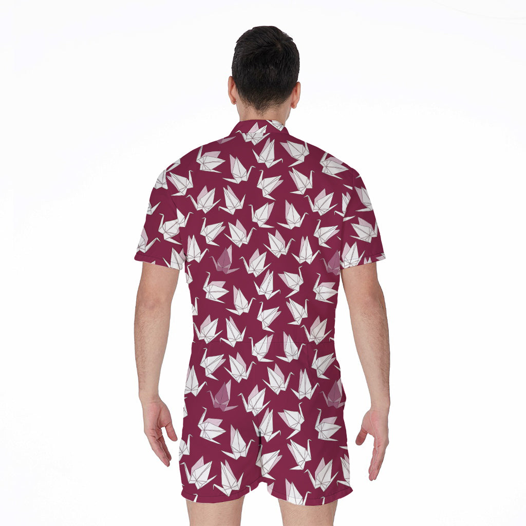 Japanese Origami Crane Pattern Print Men's Rompers