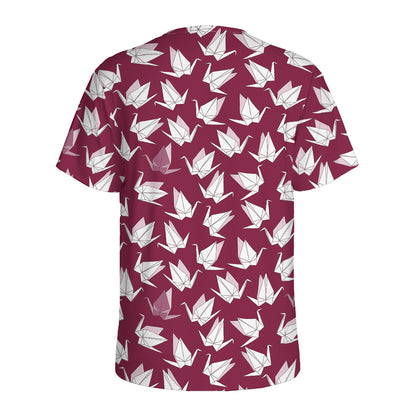 Japanese Origami Crane Pattern Print Men's Sports T-Shirt