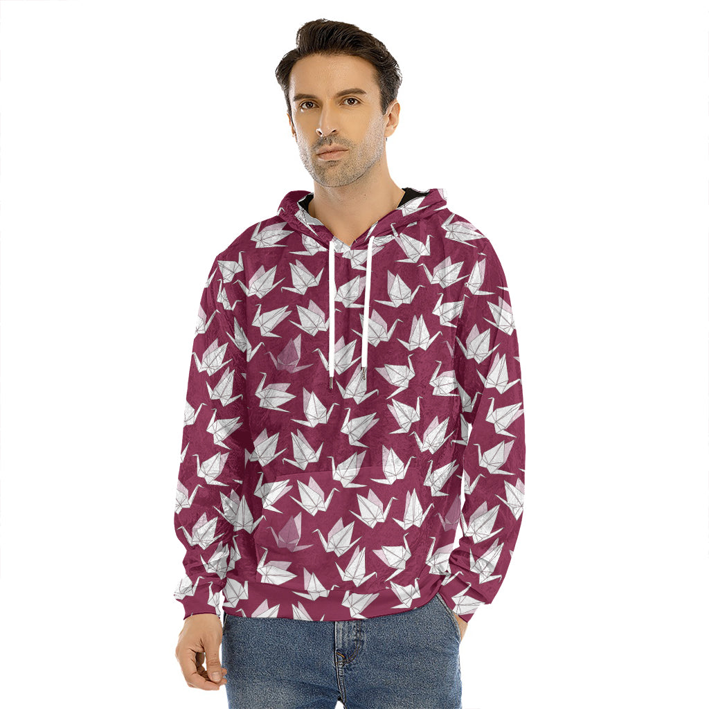 Japanese Origami Crane Pattern Print Men's Velvet Pullover Hoodie