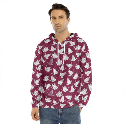 Japanese Origami Crane Pattern Print Men's Velvet Pullover Hoodie