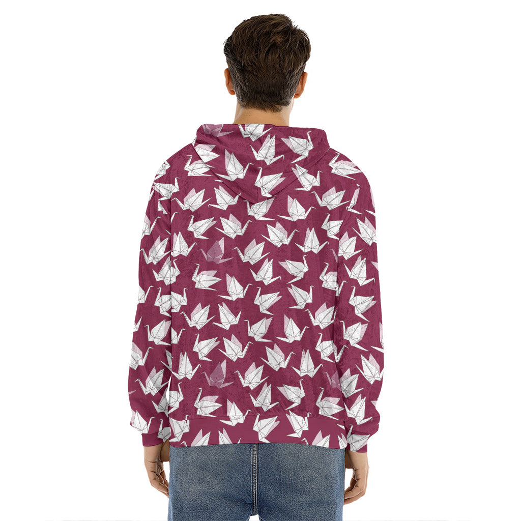 Japanese Origami Crane Pattern Print Men's Velvet Pullover Hoodie